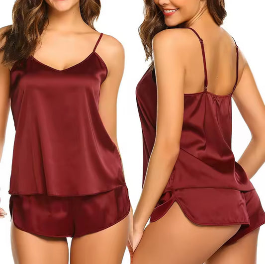 Set Satiné Bordeaux — Caraco & Short
